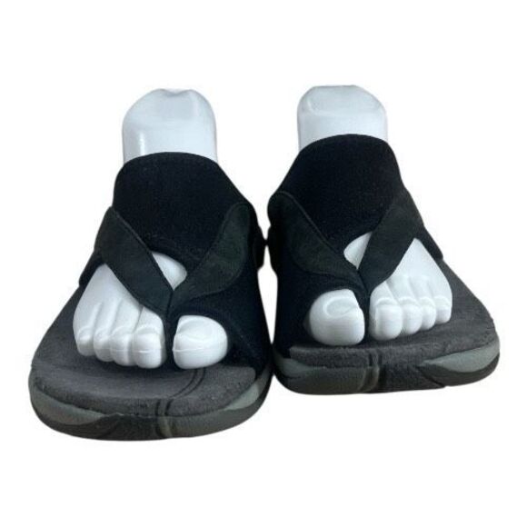 Merrell BELLUNA Women Black Sandals Size 10 Slip-On Leather Flip Flops Open Toe - Picture 3 of 14